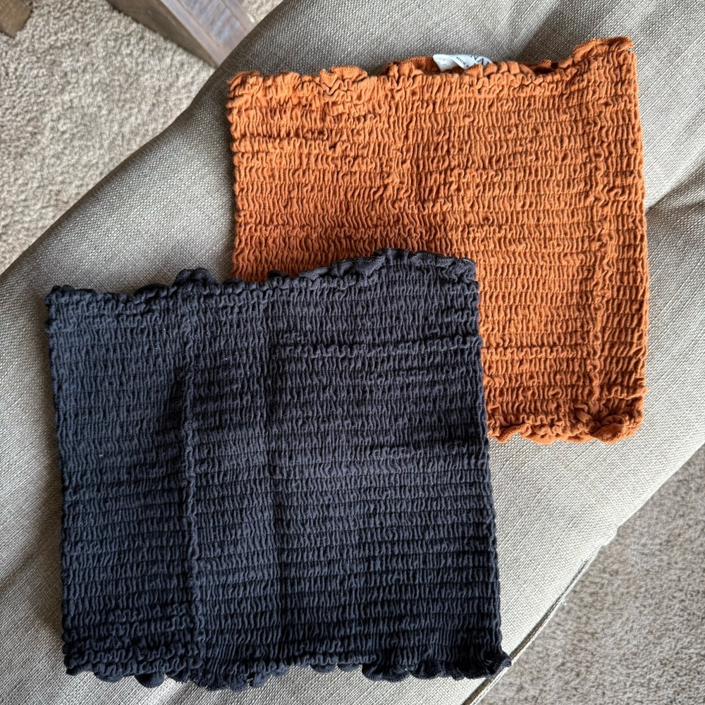 Orange and Black Smocked Tube Tops